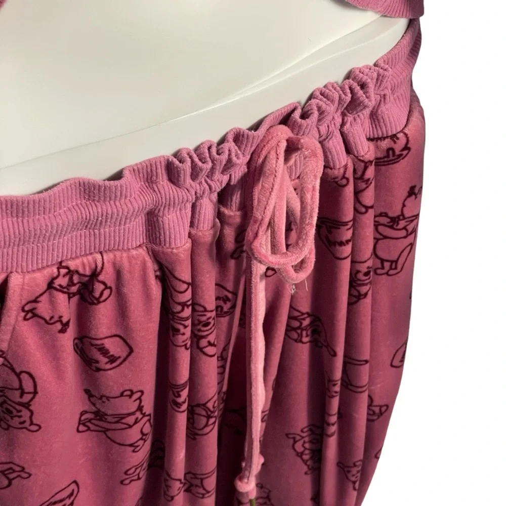 Disney Winnie The Pooh Stretch Velour Pink 2 Piece Pajamas Loungewear Womens XXL